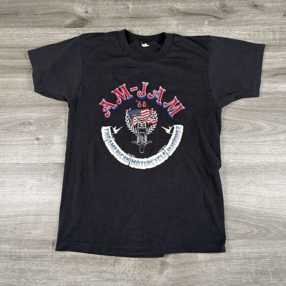 Vintage 1985 AM-JAM Motorcycle Jamboree Black T-shirt Single Stitch Size Small - Picture 1 of 13